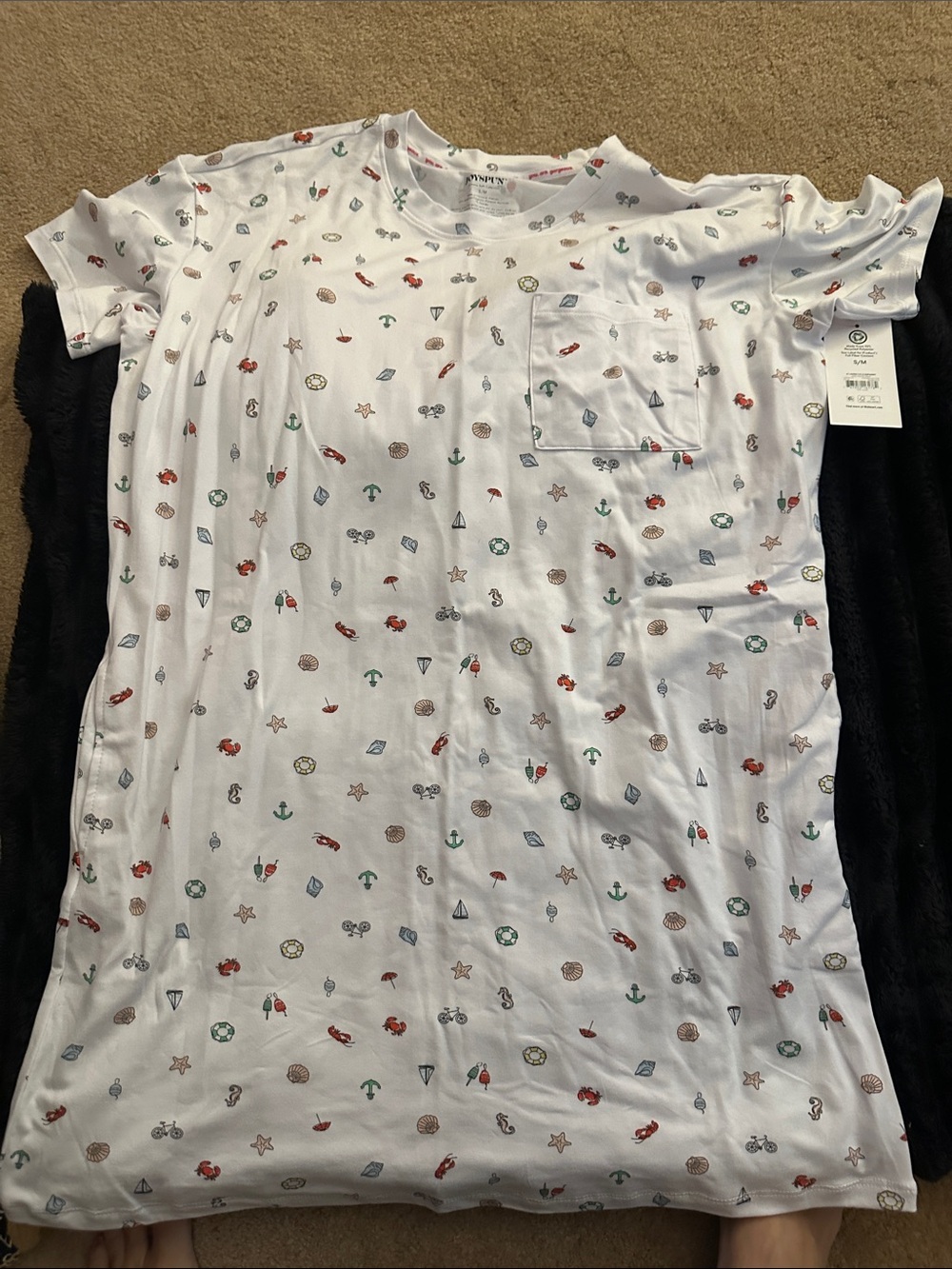 Joy Joy White Nautical-Print Kids Nightgown with Pocket